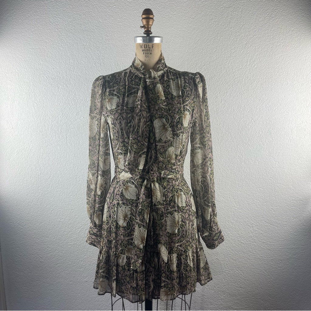 Morris & Co X Paige L Xxs Vittoria Art Nouveau Floral Silk Georgette Mini Dress